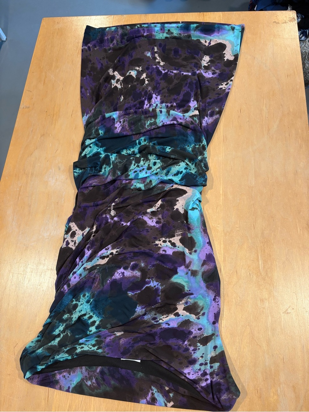 Maggie Boutique ~ Watercolors Boatneck Dress in Purple & Teal Tie-Dye Ruched